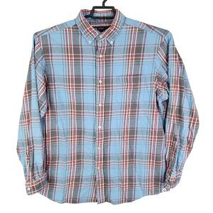 Mens Cremeux Classic Blue & Red Plaid Shirt Long Sleeve Button Down Size L